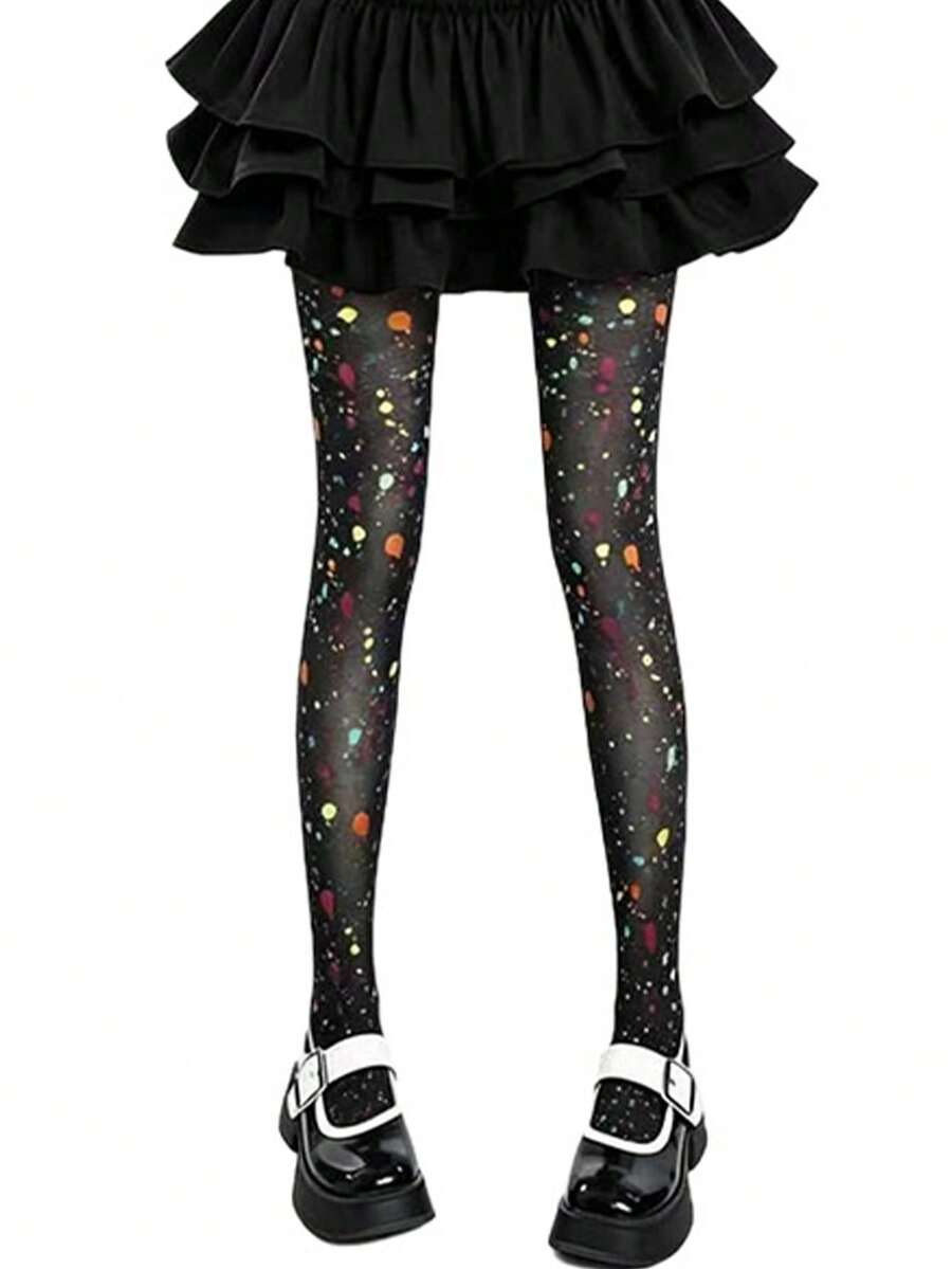 Halloween Print Over-The-Knee Socks, Multiple Patterns, Dark Style Outfit, Cosplay, Basic Socks, Halloween Socks - Multicolor - View 1