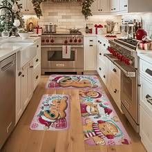 1/2/3pcs Christmas Theme Kitchen Rug, Flannel Kitchen Rug Comfortable Soft Absorbent Non-Slip Machine Washable With Non-Slip Backing Multi-Functional Home Floor Mat Suitable For Doorway Living Room Bedroom Kitchen Dining Room Bathroom Laundry Room Patio Entryway Entrance Mat Holiday Christmas Decoration Rug - Multicolor - View 5