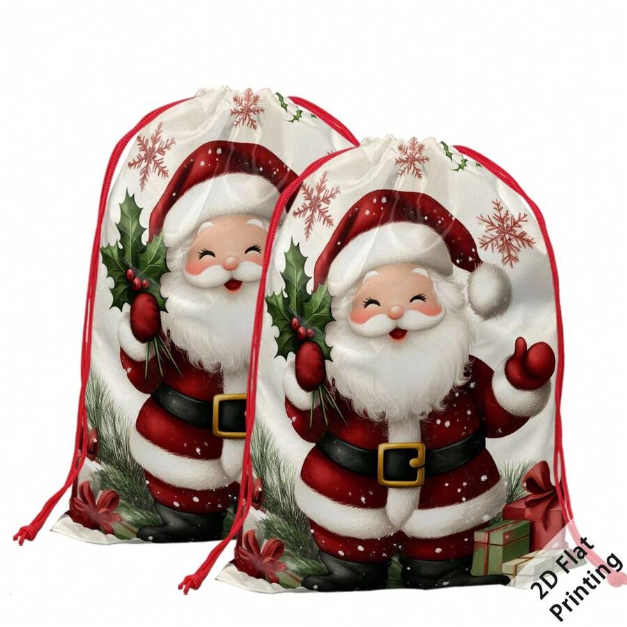 2pcs Christmas Theme Oversized Gift Bags, Santa Claus Snowflake Gift Box Pattern Print, Can Be Used As Christmas Gift Bags, Decorative Props Yard Storage Bags, Create Christmas Atmosphere, Very Suitable For Holiday Gift Bags, Wedding Packaging, Birthday Party Gift Bags, Etc. - Multicolor - View 1