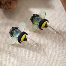 Forest Style Enamel Bee Ear Hooks For Women, Artistic Style, Small And Cute Earrings - Silver - View 4