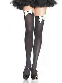 Halloween Solid Color Bow Tights, Christmas Decoration, Cosplay Costume Party - Black - View 3