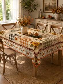 1 Buah Taplak Meja Rustic Harvest, Motif Oranye, Bunga Matahari, Kotak-kotak Buffalo, Bahan Poliester, Penutup Meja Persegi Panjang/Bundar, Dekorasi Meja Makan Rumah Pertanian yang Nyaman untuk Dapur Musim Gugur, Perayaan Thanksgiving, Pesta Makan Malam Musim Gugur, Dekorasi Rumah - MultiWarna - View 12