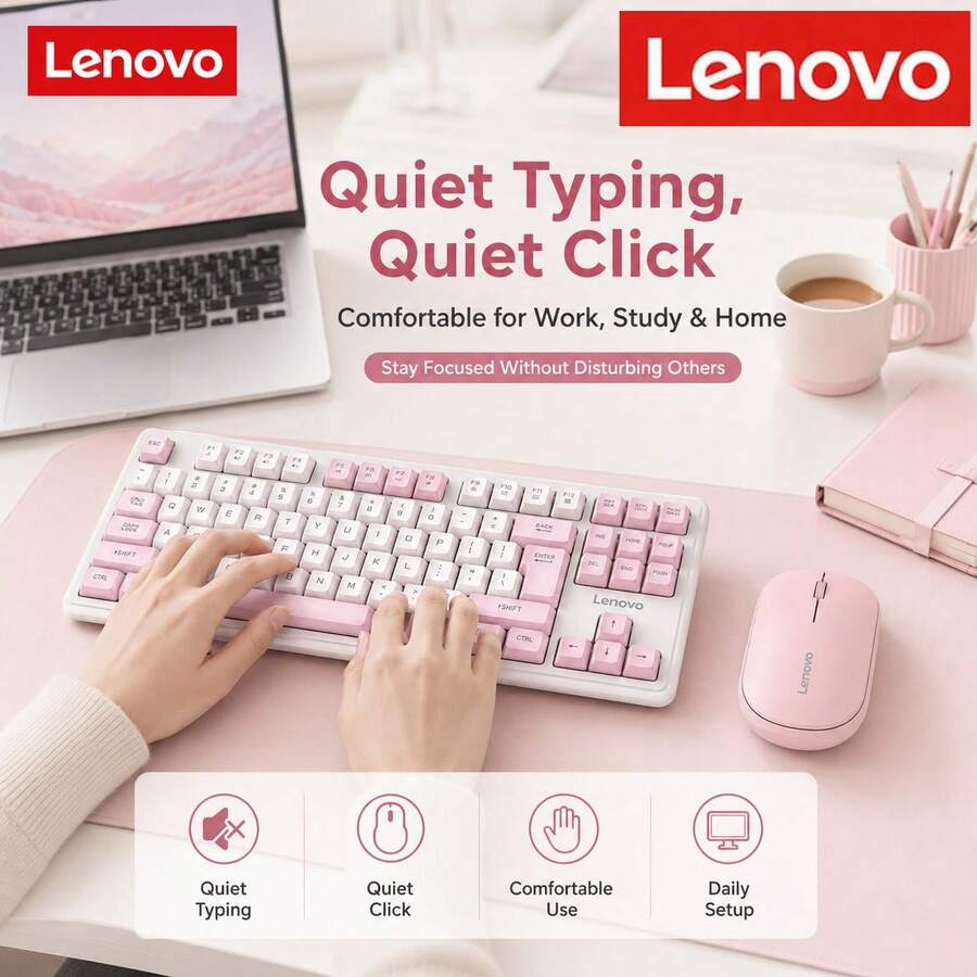 2.4G Wireless Keyboard And Mouse Combo Lenovo X5K-X5M, Silent Typing, Ergonomic Slim Design, Stable Signal, With Mini USB Receiver, Suitable For Office Typing, Home Leisure And Entry-Level Gaming, Compatible With Windows Laptops