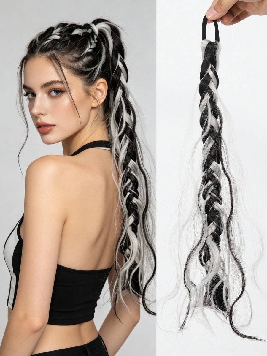 20 Inch Pink/Sky Blue/Black Synthetic Fiber Heat-Resistant Fluffy Ponytail Hair Extensions For Women | Suitable For Halloween, Christmas, Holiday Parties, World Cup - Multicolor - View 1