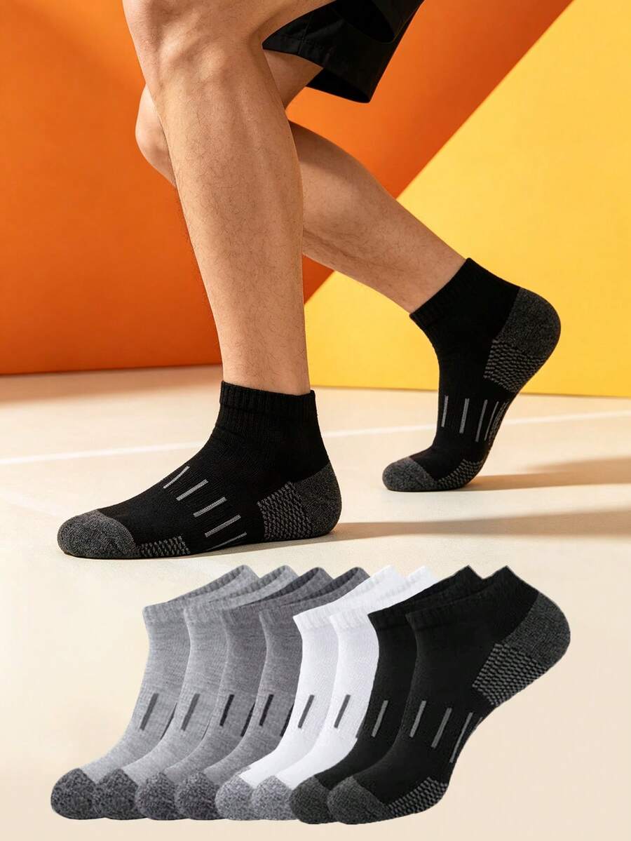 1/5/10/20 Pairs Men's Multi-Color Short Socks, Gray Base Striped Design, Simple & Versatile, Outdoor Fitness Sports Running Socks - Multicolor - View 1