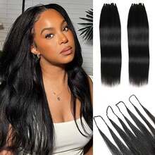 VALLBEST Straight Feather Crochet Human Hair Extensions, Pre-Bundled, Soft Straight Knotless Human Hair Blended Crochet Hair Bundles, 22 Inch 60G Human Hair Crochet Hair - Natural Black - View 2