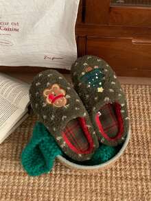 XIXITIAO Cute Christmas Doll Winter Closed‑Toe Home Slippers, Soft Sole Cozy Warm Indoor House Slippers - Green - View 5