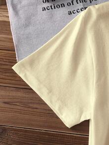 Plus Size Sweet Style Flying Green Duck Bow Print T-Shirt, Polka Dot Striped Round Neck Casual Short Sleeve Top - Khaki - View 3