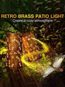 1pc Dragonfly Hollow Solar Projection Lantern, Waterproof Iron Hanging Decorative Light, Suitable For Yard, Garden, Patio, Christmas, Halloween Outdoor Decoration Atmosphere Light - Multicolor - View 8