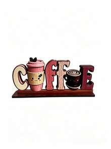 1pc Wooden Coffee Sign Tabletop Decor, Cute Cartoon COFFEE Letter Decorative Plaque, Farmhouse Style Coffee Bar Accessory, Coffee Station Desktop Centerpiece Ornament, Suitable For Kitchen Countertop, Home Coffee Shop Decoration - 1PC - View 19