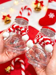 Set Of 2 Christmas Gift Containers (Featuring Snowman, Gingerbread Man, And Christmas Tree-Shaped Bodies, Complete With Scarves); Suitable For DIY Christmas Decorations, Gift Wrapping, Party Favors, New Year's Celebrations, And Birthday Parties. - Multicolor - View 4