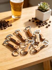 Laser Engravable Wooden Multi-Function Bottle Opener Keychain, Dual-Use Beer And Wine Opener Tool With Wine Corkscrew, Metal Key Ring For Keys And Backpacks, Premium Natural Wood Handle With Durable Rust-Resistant Metal Parts, Sturdy Craftsmanship, Supports Custom Name, Anniversary, And Personalized Message, Compact And Portable For Home Gatherings, Outdoor Camping, And Party Dinners - Apricot - View 5
