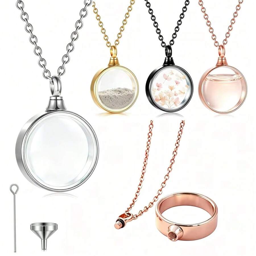 Round Clear Glass Urn Necklace For Ashes, Stainless Steel Cremation Keepsake Locket, Sympathy Memory Gift For Loss Of Loved One - Multicolor - View 1