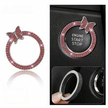 1pc One-Touch Start Button Decorative Ring, Handmade Rhinestone Inlaid, Butterfly Crystal Glass Faux Diamond Ring, Pink/Royal Blue - Multicolor - View 10