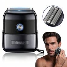 Hatteker 1pc Men's Mini Electric Shaver, Wet & Dry Reciprocating Razor, 3-Blade Beard Trimmer For Home Use - Black - View 1