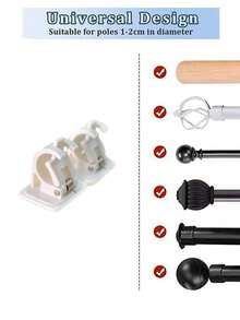 1/4/8pcs Self-Adhesive Adjustable Curtain Rod Hooks And Brackets, No-Drill Wall Mount Rod Holders, Multi-Purpose For Bathroom, Kitchen And Hotel, Suitable For 1-2cm Diameter Curtain Rods, Suitable For Bathroom Use - Multicolor - View 5