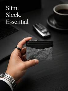 New Patchwork Zipper Coin Purse Minimalist PU Women's Multi-Slot Card Holder Color Block Card Organizer Gift - Black - View 6
