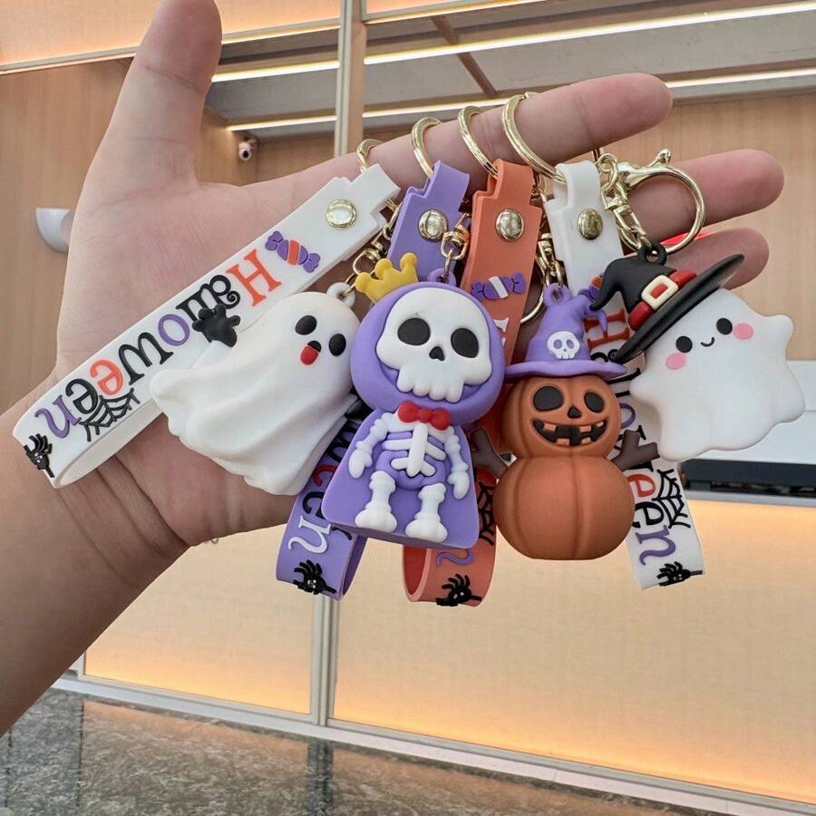 Halloween Pumpkin Cartoon Keychain, Soft Rubber Material Small Accessory, Cute Creative Car Pendant Or Key Ring, Adorable Spooky Charm For Handbag Backpack Purse, Party Favor Gift For Friends Kids Adults, Unique Funny Home Decoration
