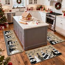 1/2/3pcs Christmas Theme Kitchen Rugs, Flannel Kitchen Rugs With Christmas Tree & Snowflake Pattern, Soft Comfortable Absorbent Non-Slip Machine Washable With Anti-Slip Backing, Multi-Functional Home Floor Mat For Entryway, Living Room, Bedroom, Kitchen, Dining Room, Bathroom, Laundry Room, Patio, Hallway, Holiday Decor Christmas Arrangement - Multicolor - View 6