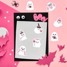1pc/Halloween Pink Cute Ghost Roll Stickers, Cartoon Little Ghost Candy Adhesive Labels, Gift Box Seal Handmade Party Decoration Stickers - Multicolor - View 6