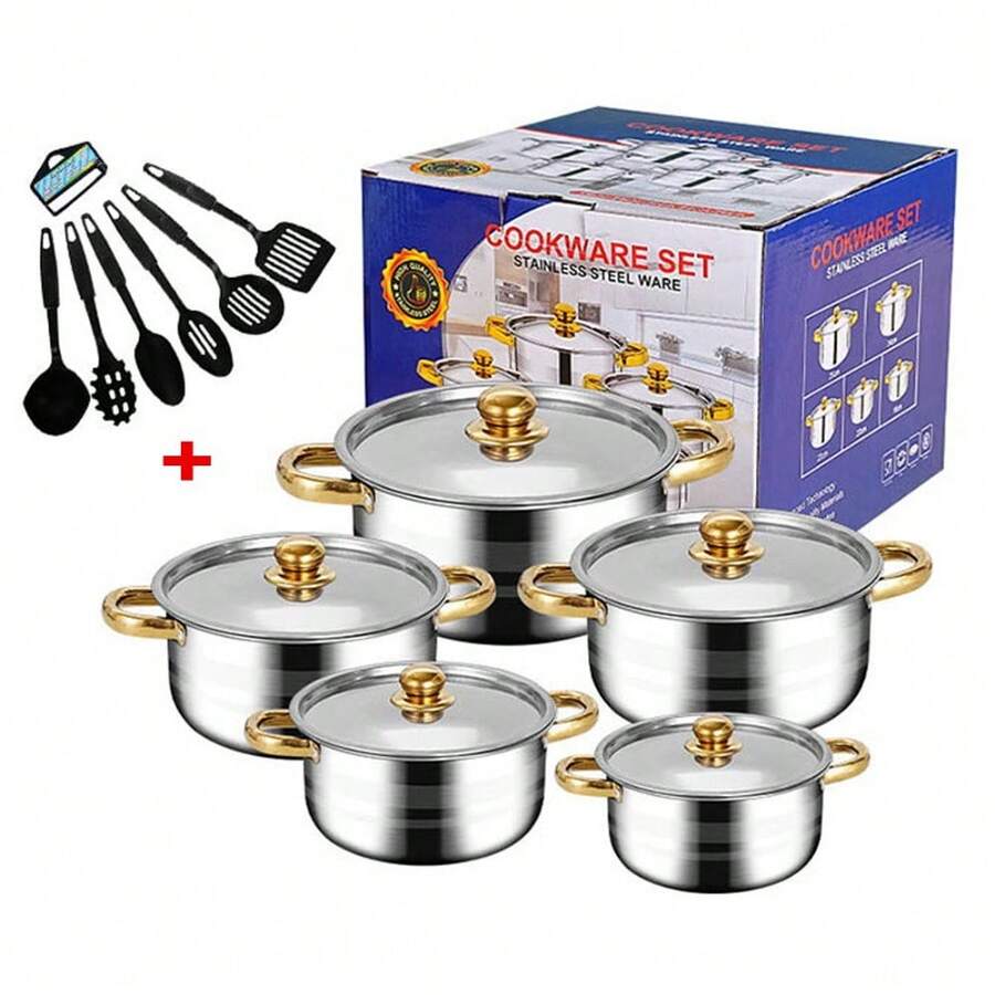 Set Of 12 Stainless Steel Saucepans Cookware Cooking Pots Set+Spatula Accessory - View 1