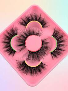 3 Pairs Fluffy Thick False Eyelashes, Create 3D Makeup Look, Fine Faux Mink Strip Lashes - Black - View 4