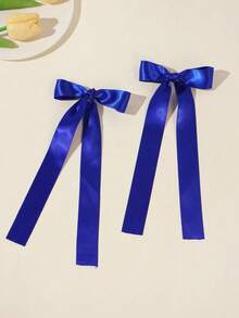 4Pcs Long Ribbon Hair Bow Clips For Women Satin & Plaid Gingham Bow Barrettes With Streamers Coquette Hair Accessories Hair Accessories Cutecore Fall - Multicolor - View 4
