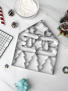1pc Large One-Piece Christmas Cookie Cutter, Snowman / Candy Cane / Christmas Tree / Star Multiple Patterns Pressed Out At Once, Suitable For Home DIY Holiday Dessert Making, Multi-Shape Baking Mold, Party Dessert Decoration Tool - View 7
