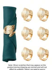 4-12pcs Leaf-Shaped Silver & Gold Napkin Rings, Shiny Metal Napkin Rings Table Decor, Fashionable Autumn Napkin Rings Bulk, Suitable For Halloween, Christmas, Easter, Wedding, Party, Elegant Table Setting Gift Idea - Silver - View 5