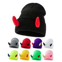 Women's Fashion Solid Color "BABYGIRL" Letter Embroidered Knit Hat With Horn Decoration, Suitable For Halloween Costume And Outings - A - View 7