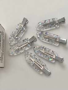 2/4pcs Women's Silver Star Sequin Hair Clips, Transparent Resin Sequin Design, Non-Slip Bangs Hair Clips, Y2K Style Women's Accessories - Multicolor - View 2