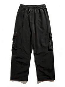 NBCT Women's Casual Commuter Wide Leg Cargo Pants With Contrast Drawstring Detail, 3D Patch Pockets, Minimalist Durable Design For Daily Wear, Hiking And Short Trips - Black - View 4