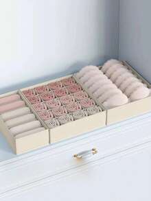 Foldable Fabric Storage Box, Suitable For Clothes, Underwear, Bras, Socks, Panties, Saves Vanity Drawer Space, Closet Organizer, Easy Assembly, Hand Washable Fabric, No Tools Required, Underwear Storage Box - Beige - View 2