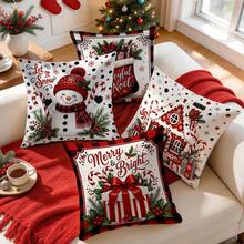 4 Stücke/1 Stück/ Rotes Karomuster Weihnachtsgeschenk Kissenbezug ohne Füllung, einseitig bedruckter Kissenbezug, geeignet für Wohnzimmer Schlafzimmer Heimdekoration, Ganzjahres-Kissenbezug - Verschiedenfarbig - Übersicht 6