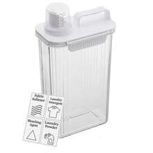 1pc Transparent Laundry Detergent Dispenser Storage Box With 4 Removable Labels, Suitable For Laundry Room Organization, Home Bathroom Decor, Autumn Decor And Back To School Decor - Clear - View 8