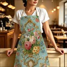 1pc Vintage Gold Brown Floral Print Apron - Sleeveless Design, Durable And Comfortable Fit, Featuring Intricate Vine Retro Floral Pattern, Suitable For Cooking, Baking And Home Cleaning, Household Cleaning, Housework Apron, Hand-Painted Handmade Gardening Apron, Fun Holiday Gift - Multicolor - View 2
