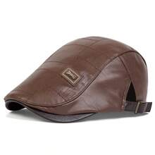 1pc Men's PU Leather Adjustable Beret Hat, Outdoor Casual Cap For Spring/Autumn Travel, Beach And Party - Multicolor - View 3