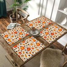 1/4/6pcs Autumn Series Pumpkin Acorn Autumn Leaf Pattern Printed Placemats Suitable For Home Kitchen/Heat-Resistant Table Mats Table Protection Kitchen Dining Table Party Scene Decoration - Multicolor - View 11