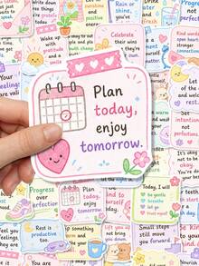 50/100Pcs Self‑Care Positive Affirmation Stickers, Cute Pastel Rainbow Reminder Text Vinyl Decals, Waterproof Stickers For Laptop, Water Bottle, Phone, Kindle, Journal, Scrapbook, DIY Stationery Decor - Multicolor - View 5