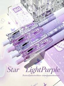1/4pcs Purple Butterfly Clip Retractable Neutral Pens, Quick-Drying Black Ink Ballpoint Pens, Highly Attractive INS Style Smooth Writing Stationery Set For Exam Prep, Journaling, Office, School, Back To School Gift For Friends - Purple Butterfly - View 5