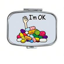 Square Pill Box, Printed With Capsule, Tablet, Letter, Medicine Bottle Patterns, Portable Medicine Storage Compartment, Mini Metal Storage Box, Portable Jewelry And Pill Box, Travel Pill Box, Large Capacity Compartment, Weekly Medicine Organizer Box - Multicolor - View 11