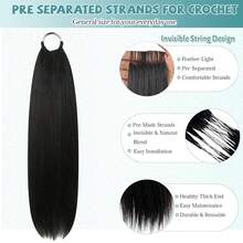 VALLBEST Straight Feather Crochet Human Hair Extensions, Pre-Bundled, Soft Straight Knotless Human Hair Blended Crochet Hair Bundles, 22 Inch 60G Human Hair Crochet Hair - Natural Black - View 3