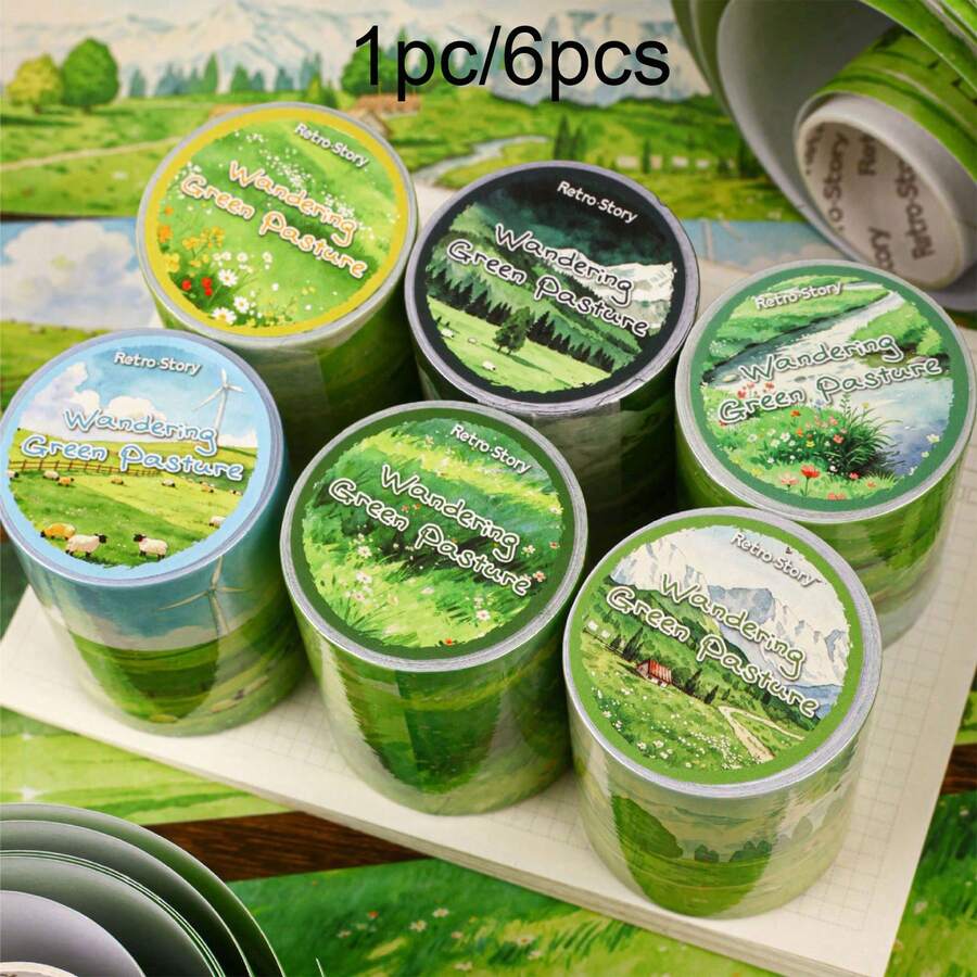1pc/6pcs Qingye Manxing Series Washi Tape, High Aesthetic Value Scrapbooking Decorative Tape For Scene Creation And Collage - Multicolor - View 1