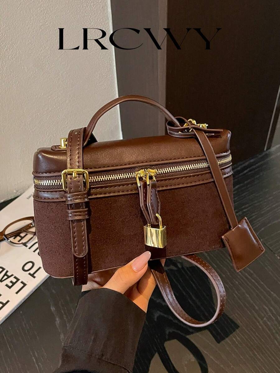Women's Square Handbag, Phone & Lipstick Pouch, Fashionable Vintage Elegant Autumn/Winter PU Patchwork Coffee Color, Crossbody Shoulder Bag - Coffee - View 1