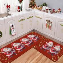 1/2/3pcs Christmas Theme Kitchen Rug, Flannel Kitchen Rug, Comfortable Soft Absorbent Non-Slip Machine Washable With Non-Slip Backing, Multi-Functional Home Floor Mat, Suitable For Doorway, Living Room, Bedroom, Kitchen, Dining Room, Bathroom, Laundry Room, Patio, Entryway, Holiday Christmas Decor Mat - Multicolor - View 7