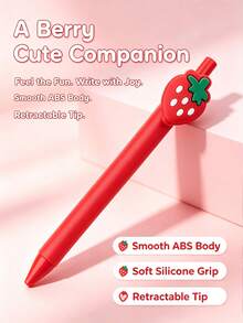 Strawberry Color Ballpoint Pen, Cute Design, Essential Gift For Students And Office, Retractable Pen, Campus Gift, Holiday Decoration, Back To School Gift - A - View 6