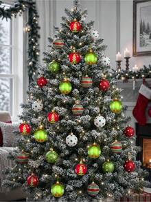 12pcs/Set Christmas Shatterproof Ball Ornament Set, 6cm Glitter Hanging Christmas Tree Balls, Red & Green Polka Dot Snowflake Christmas Tree Pattern Printed Pendants, Suitable For Holiday Party Home Fireplace Window Christmas Tree Decoration Gift - A - View 8