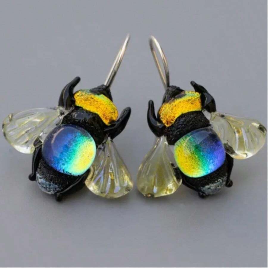 Forest Style Enamel Bee Ear Hooks For Women, Artistic Style, Small And Cute Earrings - Silver - View 1