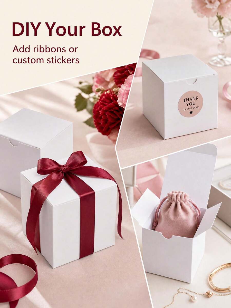 1/5/10/30pcs | 4*4*4 Inch Gift Boxes, Small Gift Boxes; Black / White / Natural Kraft Paper Boxes With Lids, Suitable For Party Favors, Decor Storage, Bridesmaid Invitation Gift Boxes, Aromatherapy Candle Packaging Boxes; Fits Halloween Decor, Birthday Setup, Wedding, Party Decoration, Autumn Theme Gift Packaging And More - White - View 1