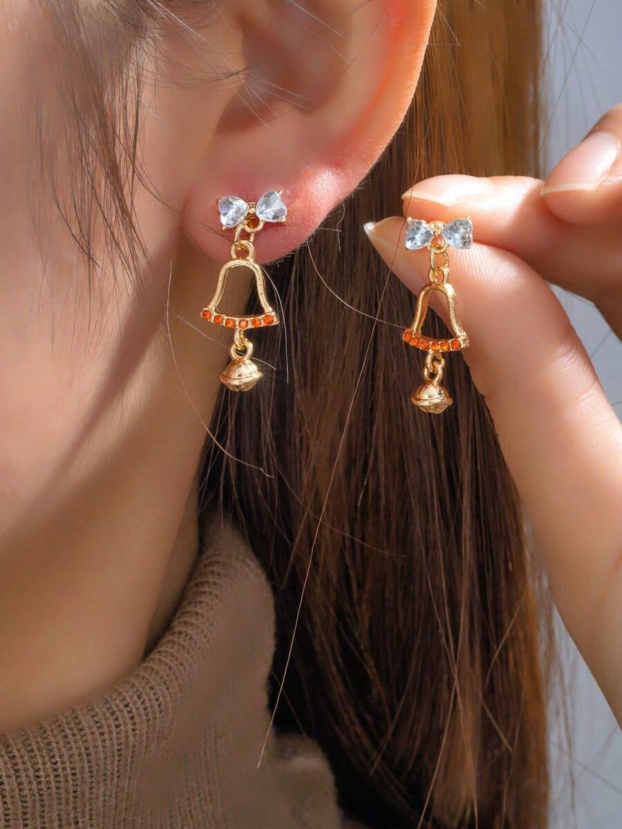 1 Pair New Christmas Bow Bell Earrings, Sweet And Versatile, Suitable As New Year And Birthday Gift - Multicolor - View 1